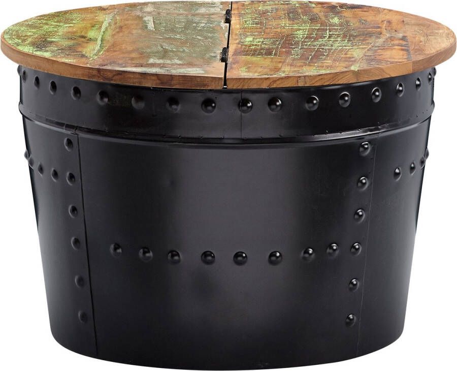 Rootz Living Rootz salontafel Mango 60x40x60 cm massief hout metaal zwart industrieel rond Design woonkamertafel met opbergruimte Loungetafel banktafel modern