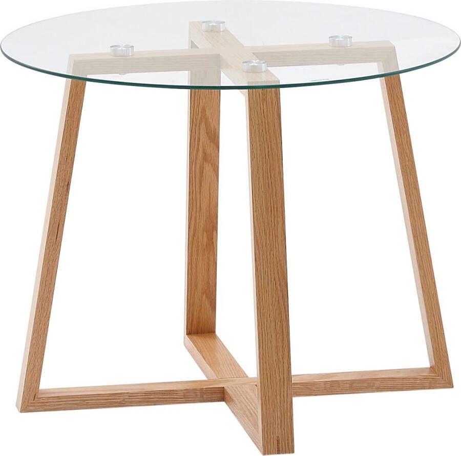 Rootz Living Rootz Salontafel Massief eiken met rond glas Modern design voor kleine woonkamer Houten tafel 58x58x47 cm