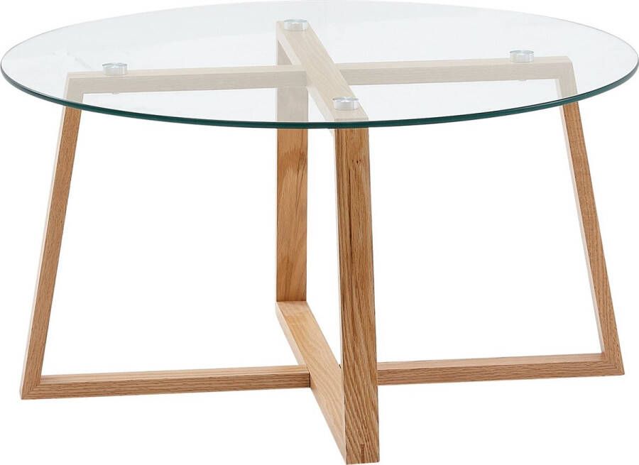 Rootz Living Rootz Salontafel Massief eiken met rond glas Modern design voor woonkamer Grote houten tafel 78x78x41 cm