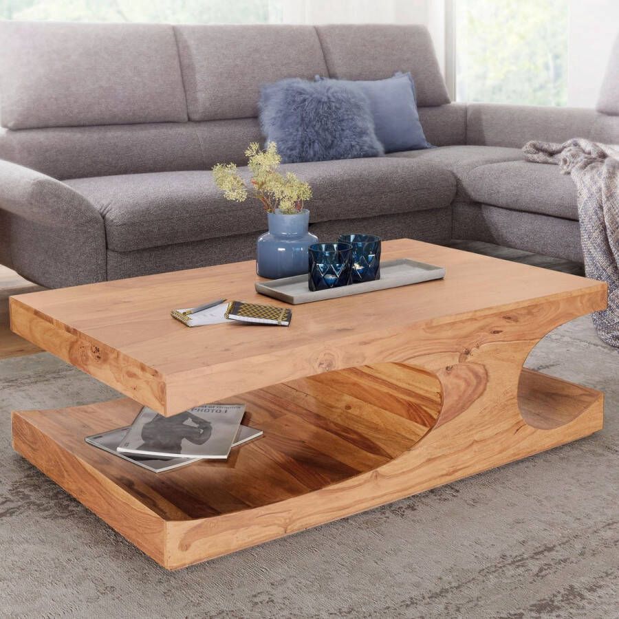 Rootz Living Rootz salontafel massief hout Acacia 118 cm breed eetkamertafel design donkerbruine landelijke tafel