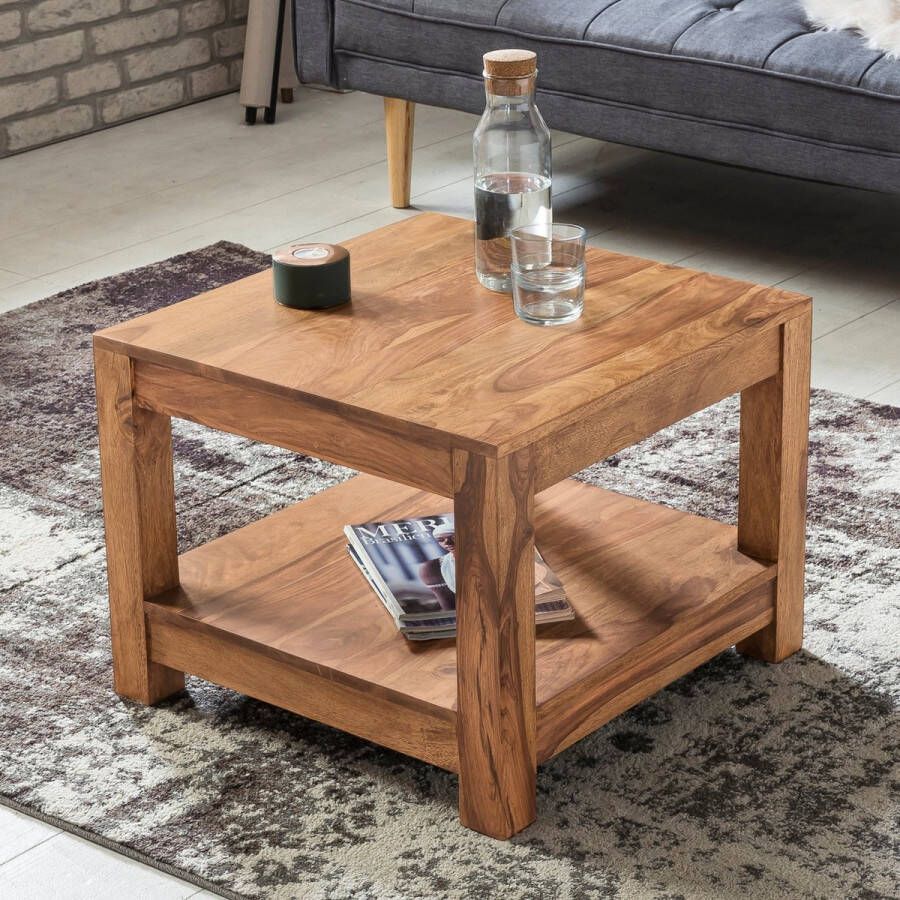 Rootz Living Rootz salontafel massief hout acacia 60 x 60 cm woonkamertafel design donkerbruine landelijke bijzettafel