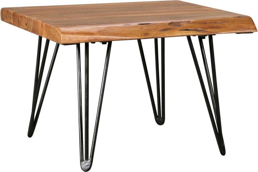 Rootz Living Rootz Salontafel Massief hout met boomrandontwerp Sheeshamhouten tafel met metalen poten Rustieke woonkamertafel in landelijke stijl 56x38x51 cm