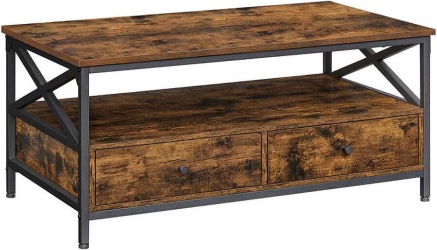 Rootz Living Rootz Salontafel Met Lades Moderne Salontafel Rustieke Salontafel Houten Salontafel Outdoor Salontafel Spaanplaat Staal Walnoot Bruin-zwart 100 x 55 x 45 cm (L x B x H)