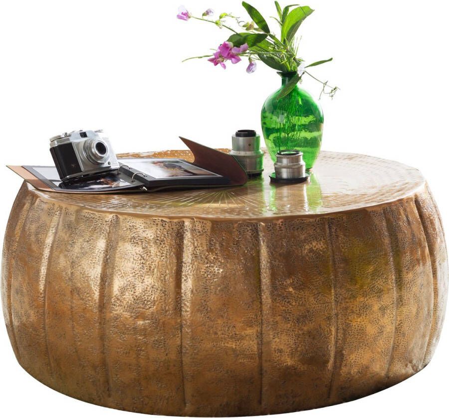 Rootz Living Rootz salontafel 75x75x30cm aluminium goud bijzettafel oosters rond Platte salontafel metaal Design salontafel modern Loungetafel kleine tafel