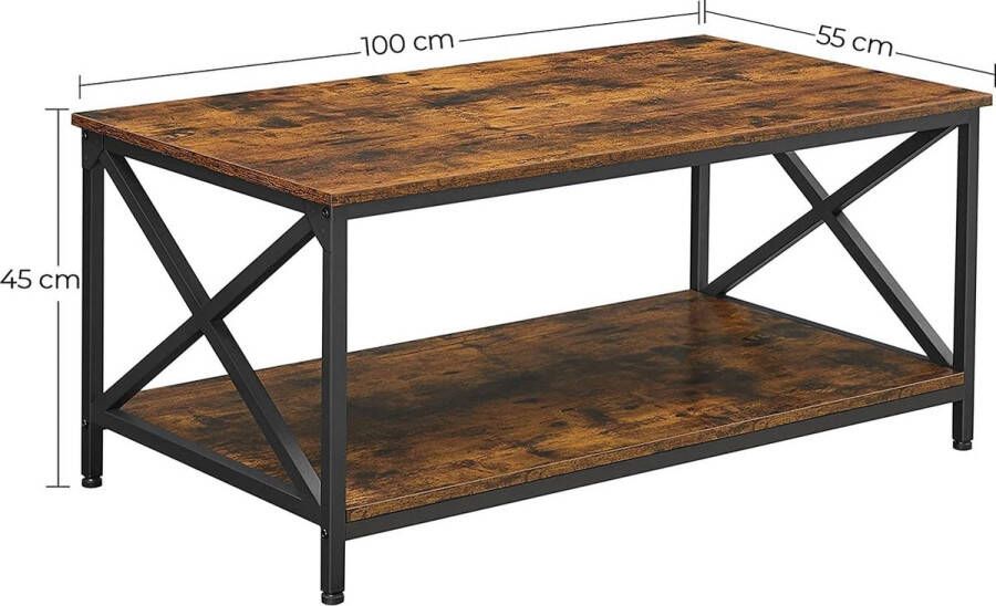 Rootz Living Rootz Salontafel Opbergruimte Industrieel Vintage Bruin Zwart Bewerkt Hout Metaal 100 x 55 x 45 cm