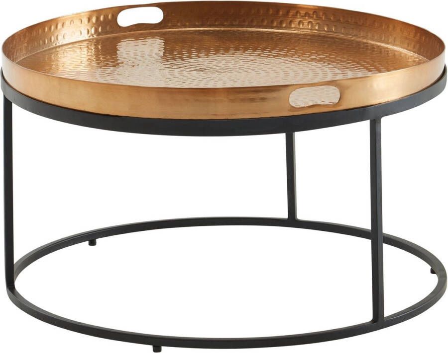 Rootz Living Rootz salontafel van gehamerd metaal 62x62x36 cm goud en zwart aluminium afneembaar rond dienblad modern design