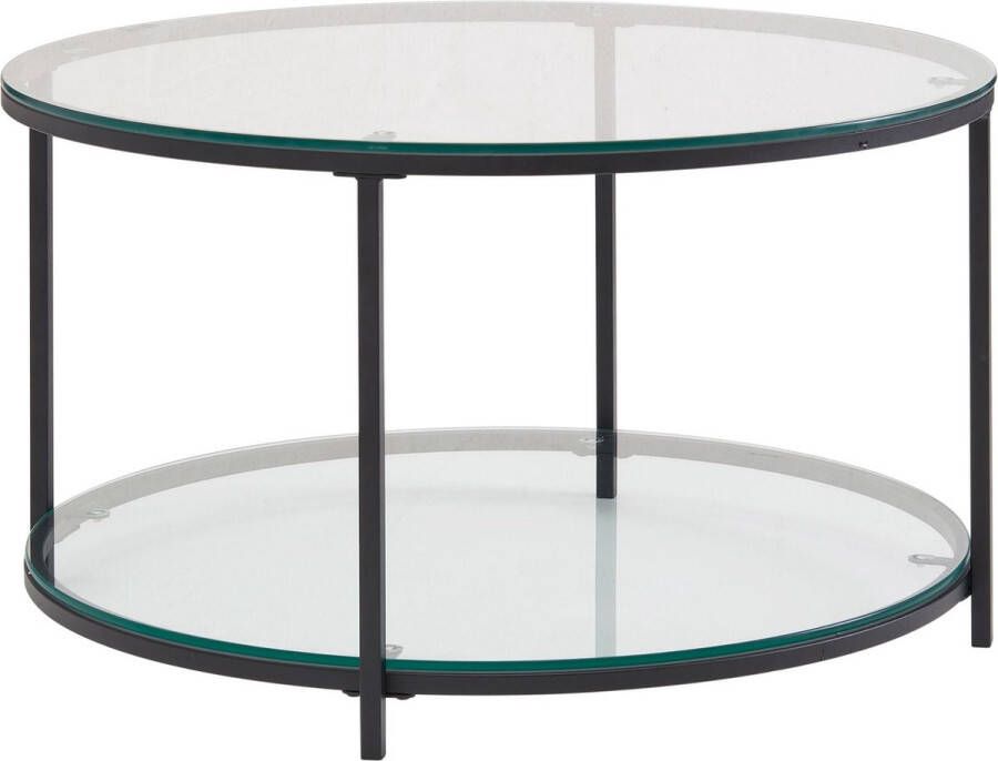 Rootz Living Rootz Salontafel van glas en metaal Moderne ronde woonkamertafel Salontafel met opbergruimte Loungetafel met opbergvak Bijzettafel 80x80x45 cm