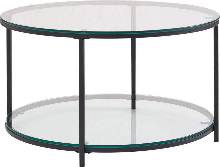 Rootz Living Rootz salontafel 80x80x45 cm glas metaal woonkamertafel rond modern Salontafel met opbergruimte Loungetafel met opbergvak Salontafel bijzettafel