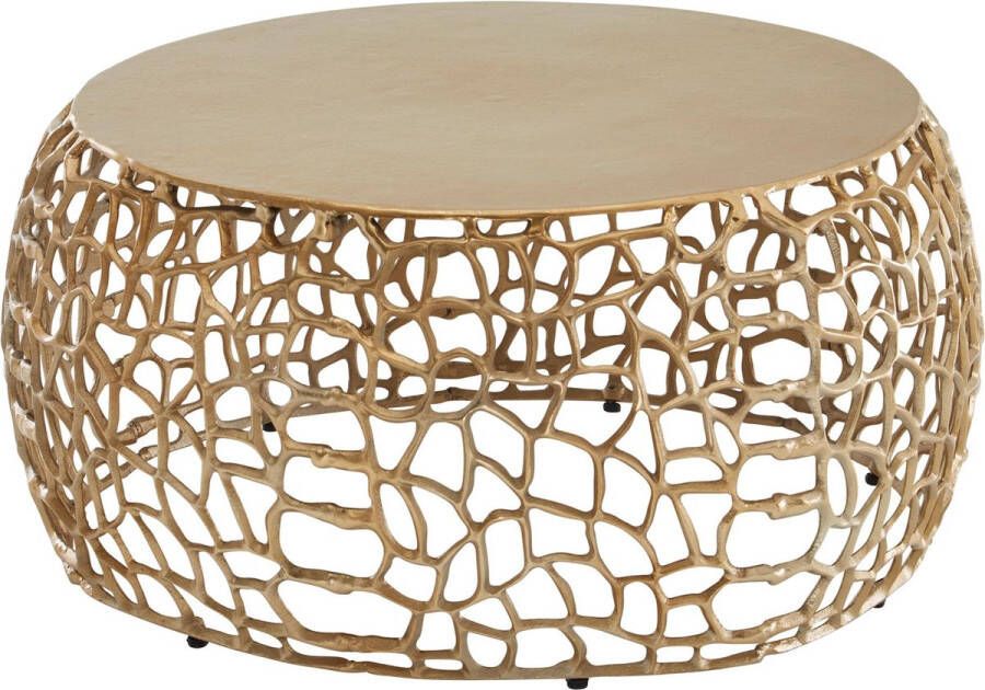 Rootz Living Rootz salontafel van goudkleurig metaal 66x66x30 cm rond aluminium design met takstructuur