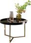 Rootz Living Rootz salontafel 58-5x42x58-5cm zwart goud salontafel metaal rond Design retro salontafel modern Kleine loungetafel met metalen onderstel Ronde dienbladtafel met houten plaat - Thumbnail 1