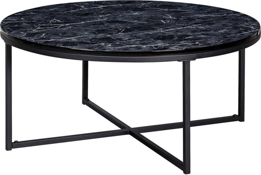 Rootz Living Rootz salontafel 80x36x80 cm met zwart marmer look Woonkamertafel met metalen onderstel Salontafel ronde tafel woonkamer Bijzettafel - Foto 1