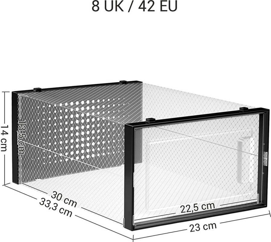 Rootz Living Rootz Schoenendozen 18 Opbergdozen Opvouwbaar en Stapelbaar Transparant-Zwart 31 x 24 5 x 17 5 cm