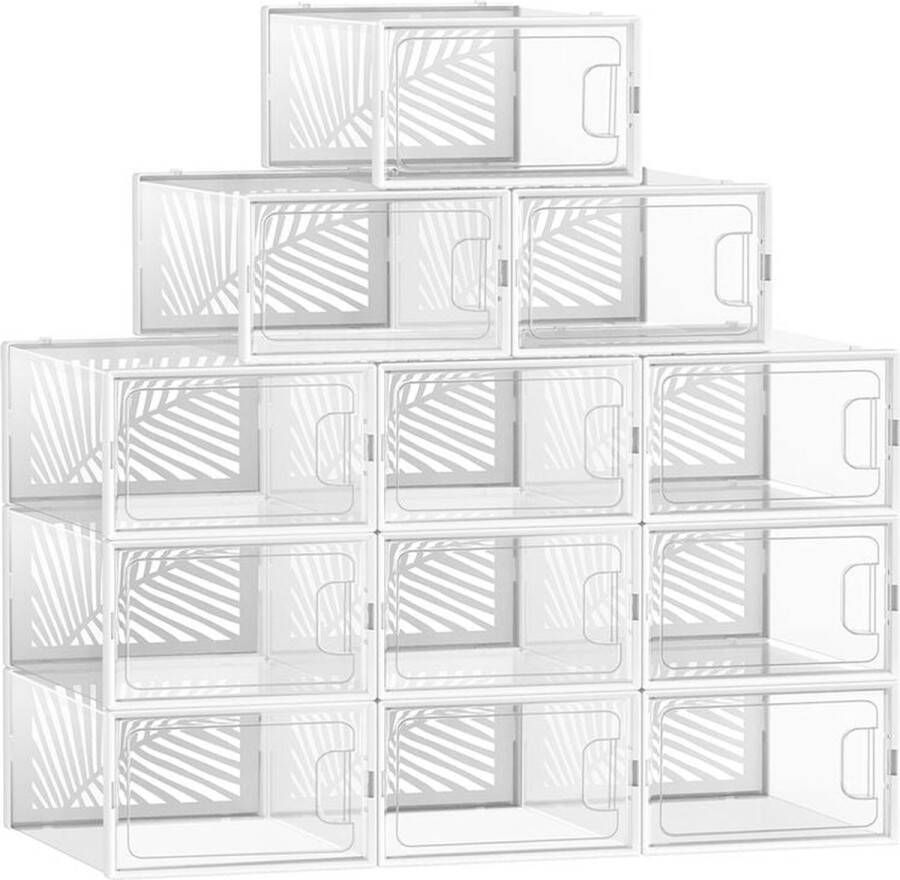 Rootz Living Rootz schoenendozen set van 12 schoenendozen opvouwbare schoenenopbergdozen plastic schoenenopbergers schoenbeschermers ABS-frame transparant wit 33 5 x 23 x 14 cm