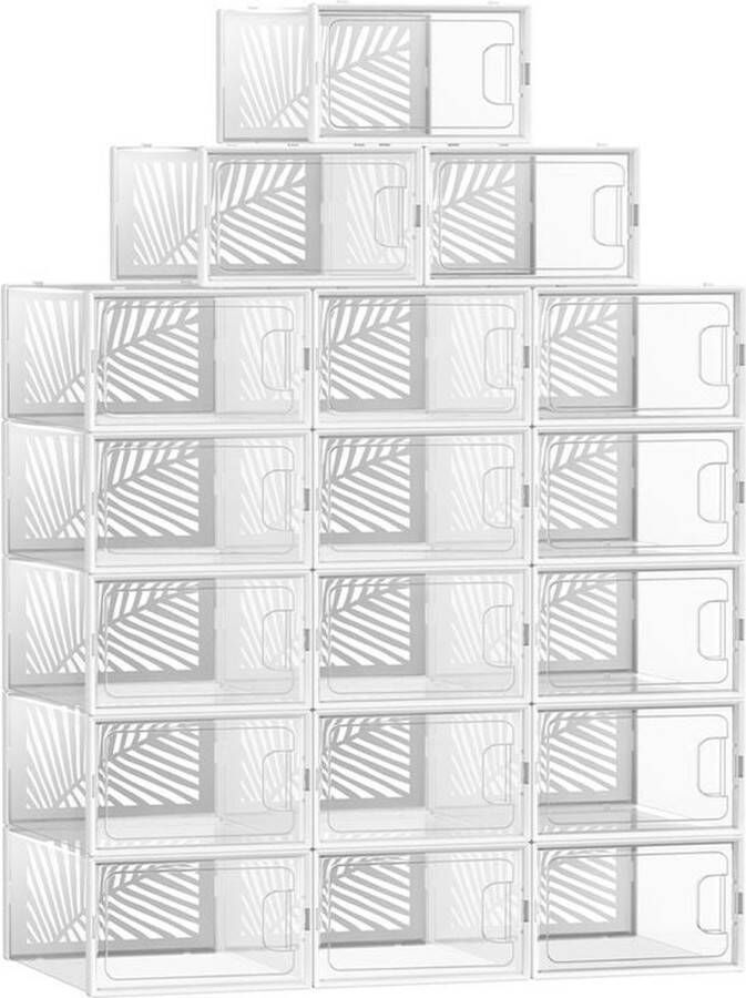 Rootz Living Rootz schoenendozen set van 18 schoenendozen schoenenopbergdozen plastic schoenenopbergers schoenbeschermers transparant wit 33 5 x 23 x 14 cm