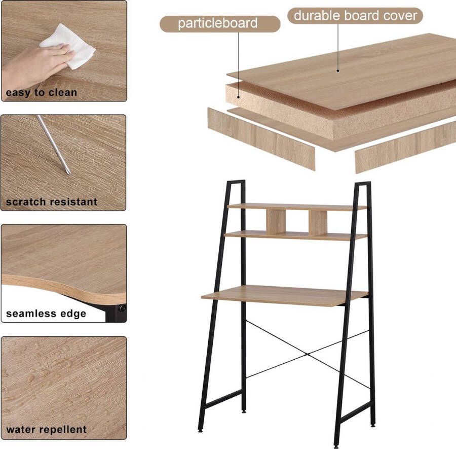 Rootz Living Rootz Schreibtisch Computertisch Bureau Studeertafel Werkstation Speeltafel Bureau Meubelstuk Licht eiken+zwart 84x46x140 cm