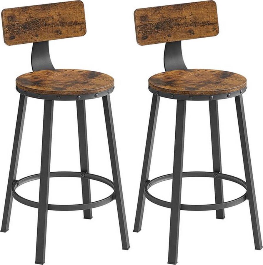 Rootz Living Rootz Set Van 2 Barkrukken Barstoel Industrieel Design Stabiel Comfortabel om op te zitten Rustieke Stijl Spaanplaat Staal Vintage Bruin-zwart 0 6 x 88 5 cm (Ø x H)