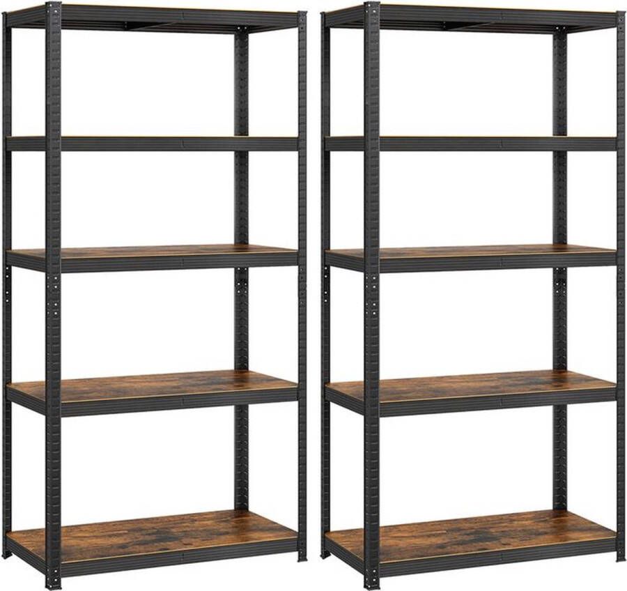 Rootz Living Rootz Set Van 2 Staande Planken Opbergrek Met 5 Verstelbare Planken Heavy Duty Plank Spaanplaat Bruin-zwart 50 x 100 x 200 cm