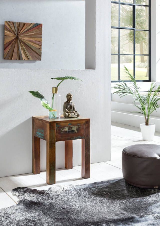 Rootz Living Rootz Shabby-Chic nachtkastje Mangohout met lade donkerbruin Design Nachtkastje 40 x 40 x 55 cm Klein bijzettafeltje woonkamer