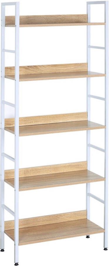 Rootz Living Rootz Standregal Hochregal Stellingkast Boekenplank Opbergrek Displaystandaard Organisator Gelaagde plank Wit + licht eiken 60x27 5x160 cm