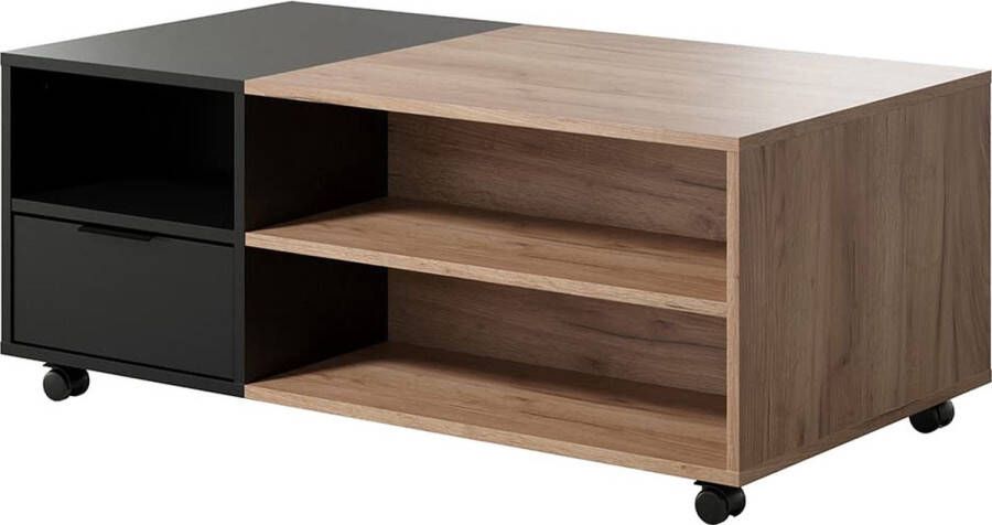 Rootz Living Rootz Stijlvolle Salontafel Elegant Woonkamer Middenstuk Opbergtafel Eiken Zwart 110x44x60 cm