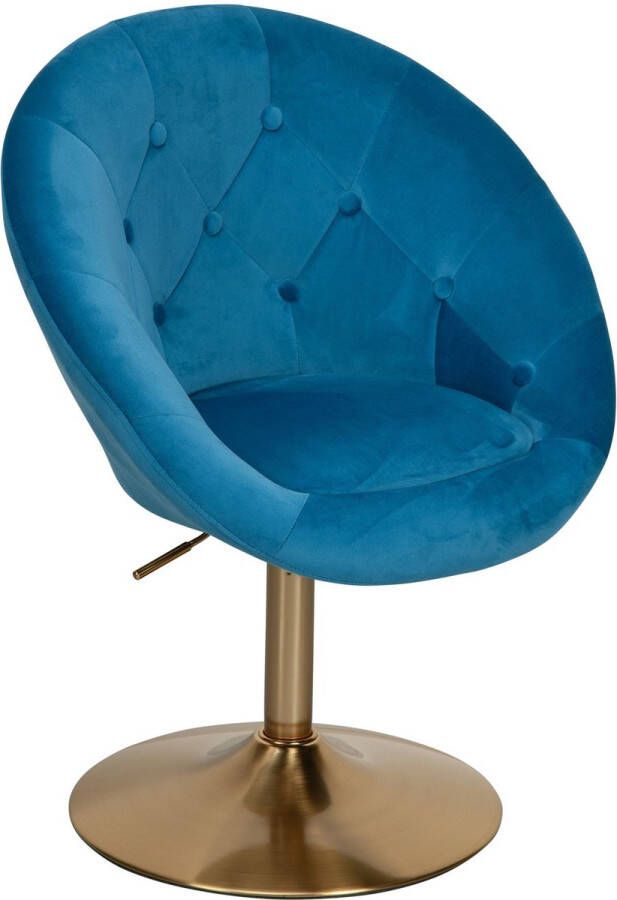 Rootz Living Rootz stoel fluweel blauw goud design draaistoel Clubfauteuil gestoffeerde stoel met rugleuning Draaifauteuil Cocktailfauteuil Lounge Fauteuil met stoffen bekleding
