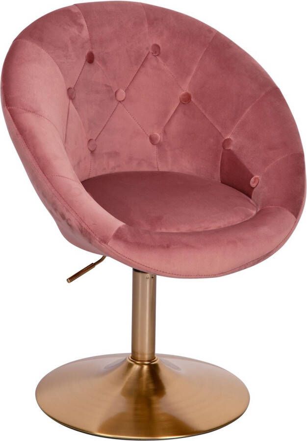 Rootz Living Rootz stoel fluweel roze goud design draaistoel Clubfauteuil gestoffeerde stoel met rugleuning Draaifauteuil Cocktailfauteuil Lounge Fauteuil met stoffen bekleding