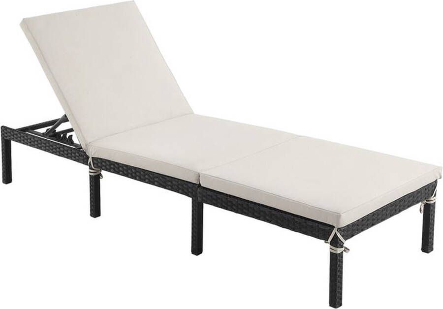 Rootz Living Rootz Sun Lounger Outdoor Sun Lounger Opvouwbare Sun Lounger Verstelbare Sun Lounger Garden Sun Lounger Met Dik Kussen Beige 59 x 198 x 28 cm