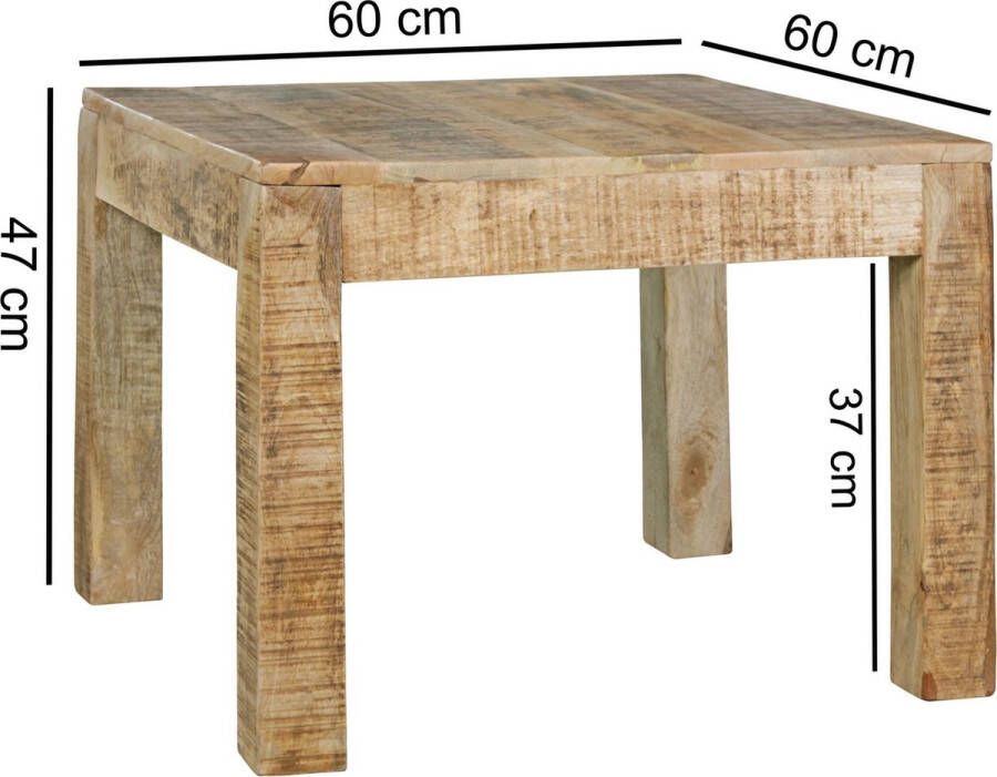 Rootz Living Rootz tafel 60 x 60 x 47 cm Massiv-Holz Mango Natur Landelijke salontafel Rustieke salontafel Massief houten woonkamer