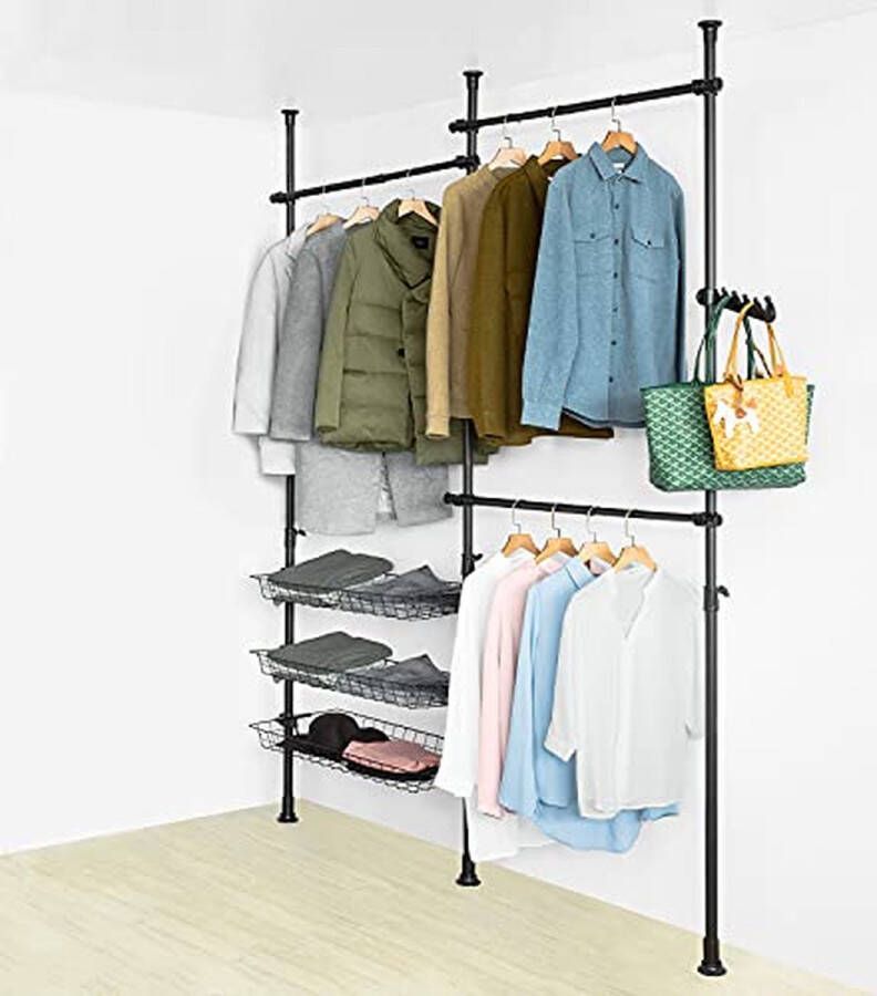 Rootz Living Rootz Telescopische Garderobe Organizer Hangrail Kledingrek Opbergrekken