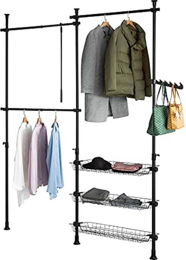 Rootz Living Rootz Telescopische Garderobe Organizer Hangrail Kledingrek Opbergrekken