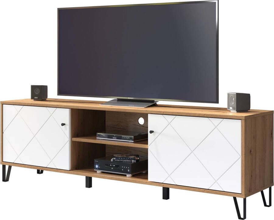 Rootz Living Rootz Touch Lowboard TV-meubel Mediameubel Entertainmentcentrum Opbergconsole Displayplank Artisan Eiken Wit 183x56x40 cm