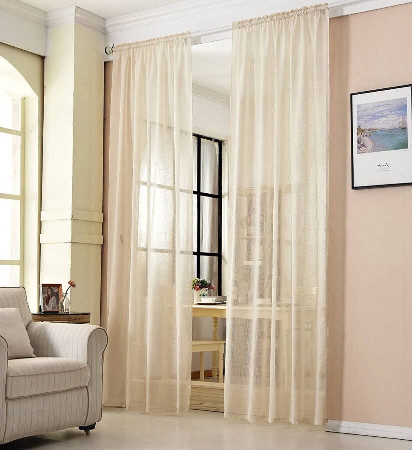 Rootz Living Rootz Transparant Gordijn Draperie Raambekleding Linnenlook Drape Voile Schaduw Raambekleding Zand 140x225cm