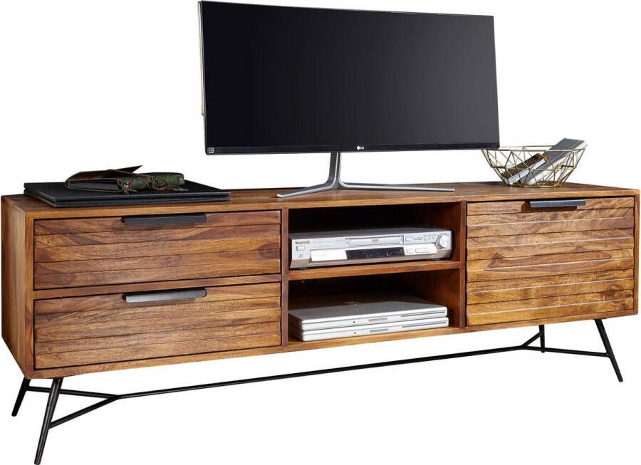 Rootz Living Rootz TV-kast Lowboard Sheeshamhout Design Hi-Fi Bord met Opbergruimte en Laden Industriële TV-kast 160x54x40cm