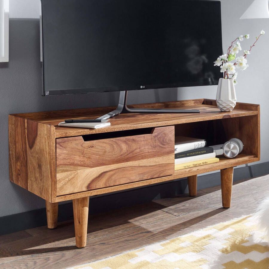 Rootz Living Rootz lowboard massief sheesham hout 95x44x34 cm TV dressoir met schuifdeur Design TV meubel hoog TV meubel TV meubel modern TV dressoir woonkamer