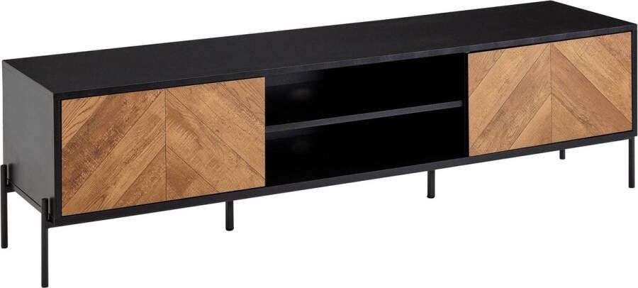 Rootz Living Rootz lowboard hout zwart eiken decor 163x45x40 cm Tv-dressoir met twee deuren Design Tv-meubel hoog Tv-meubel modern Tv-dressoir woonkamer