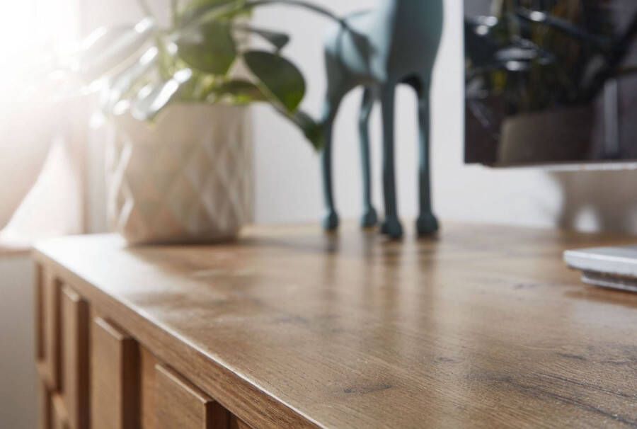 Rootz Living Rootz lowboard hout eiken decor 160x51x40 cm Tv-dressoir met twee deuren Design Tv-meubel hoog Tv-meubel modern Tv-dressoir woonkamer