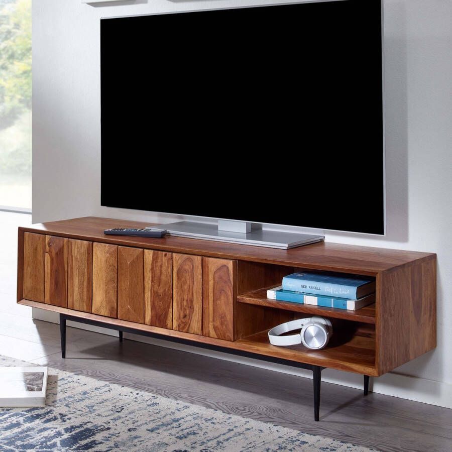 Rootz Living Rootz TV-meubel Lowboard TV-dressoir met twee deuren Modern TV-meubel in de woonkamer Massief Sheeshamhout 123x42x35 cm