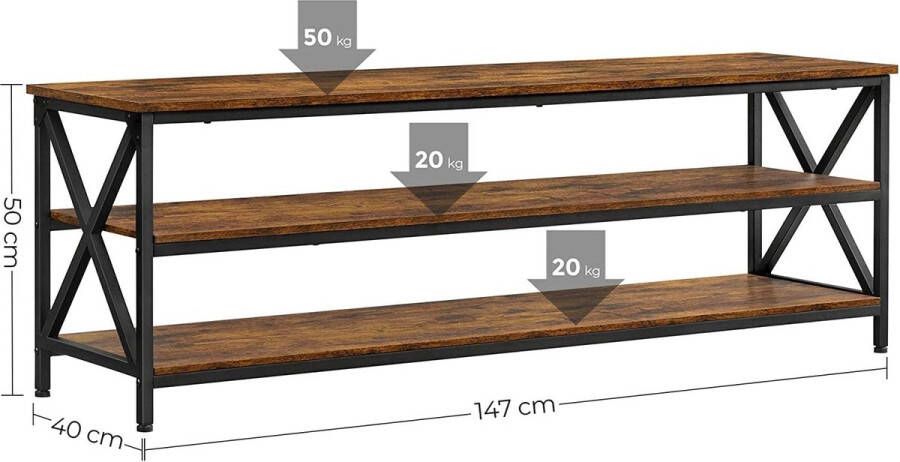 Rootz Living Rootz TV Meubel Lowboard TV Kast t m 65 Inch Lowboard Industrieel Bruin Zwart Bewerkt Hout Metaal 147 x 40 x 50 cm