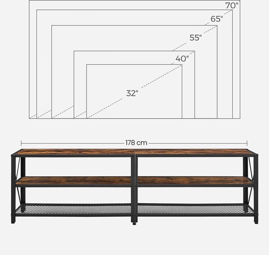 Rootz Living Rootz TV-meubel TV-plank met 3 niveaus TV-kast TV-tafel Vintage bruin-zwart 178 x 39 x 52 cm