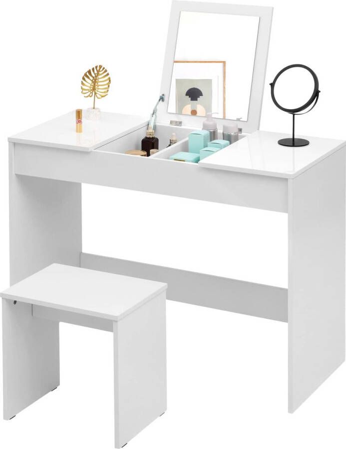 Rootz Living Rootz Vanity Table Make-up Bureau Cosmetisch Station Beauty Counter Dressoir Verzorgingsstandaard Wit 45 x 76 x 100 cm