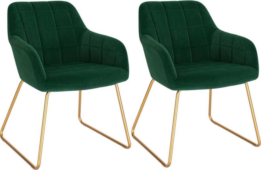 Rootz Living Rootz Velvet Dining Chairs Gewatteerde zitting Gestoffeerde stoel Accentstoel Woonkamerstoel Fauteuil Donkergroen 24 0 x 22 4 x 22 4 inch
