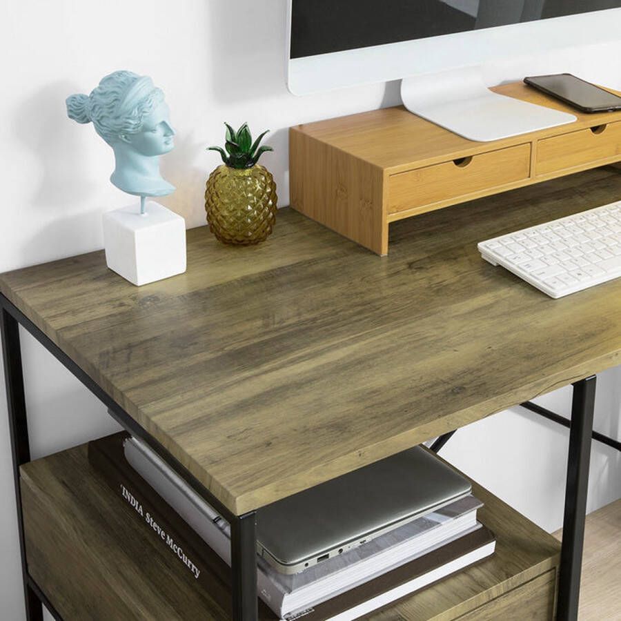 Rootz Living Rootz Versatile Black Nature Desk Spacious Workstation with Shelves and Drawer 118x75x48cm