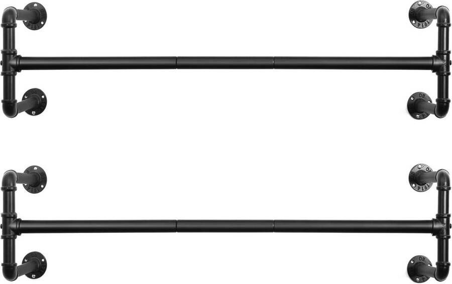 Rootz Living Rootz wandgemonteerd kledingrek set van 2 industriële buis kledinghangstang zwart 110 x 30 x 29 3 cm