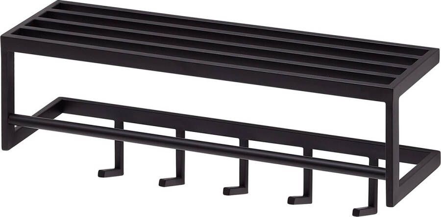 Rootz Living Rootz wandkapstok metaal zwart 70x20x20 cm hal kapstok met plank Design haakrail wandpaneel staal Garderobewand met hoedenrek Kapstok hal