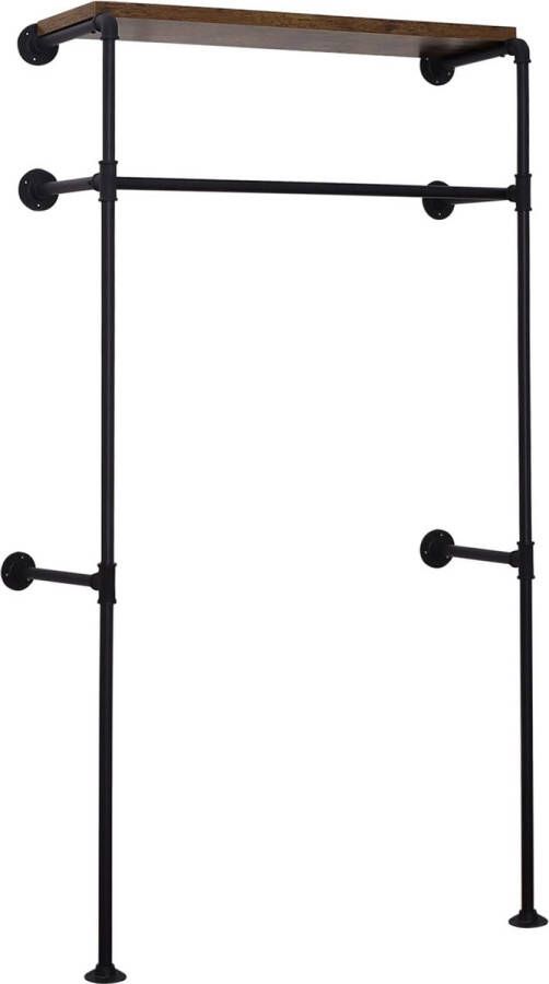 Rootz Living Rootz Wandkledingrek Kledingkast Kledinghanger Kapstok Opbergplank Kledingstandaard Zwart + Vintage Houtnerf 103x35x187cm