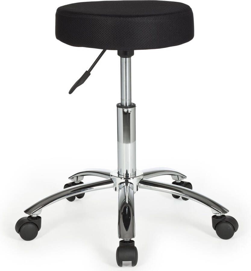 Rootz Living Rootz Werkkruk Zwart Stoffen Design Poef met Wielen Rolkruk Gestoffeerd Rugleuningvrij XL