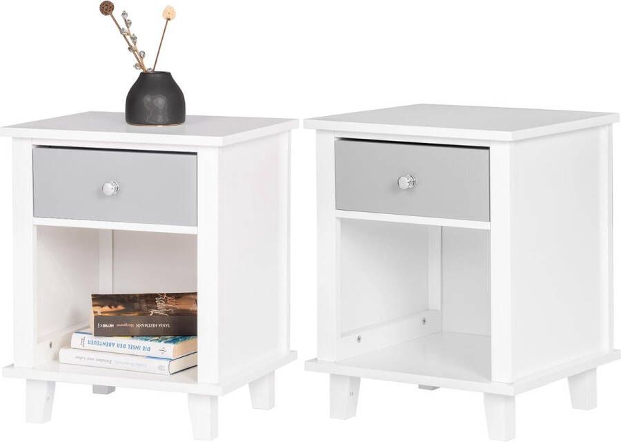 Rootz Living Rootz Wit Houten Nachtkastje Opbergmeubel Slaapkameraccessoire Zijstandaard Meubelstuk Compact Organizer Wit 40x34x50cm