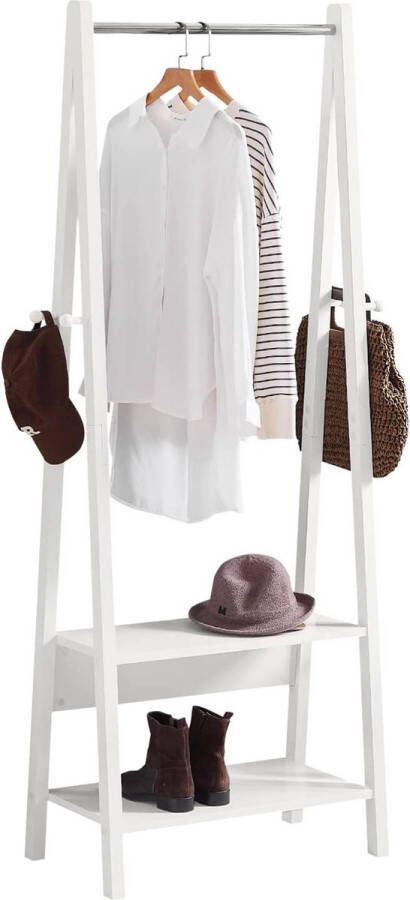 Rootz Living Rootz Wit Modern Kledingrek Standrek met Twee Opbergplanken Houten Kapstok Ophangrail B66 x D39 x H180cm