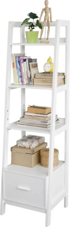Rootz Living Rootz Witte opbergrek ladderplank boekenkast met lade en 4 planken