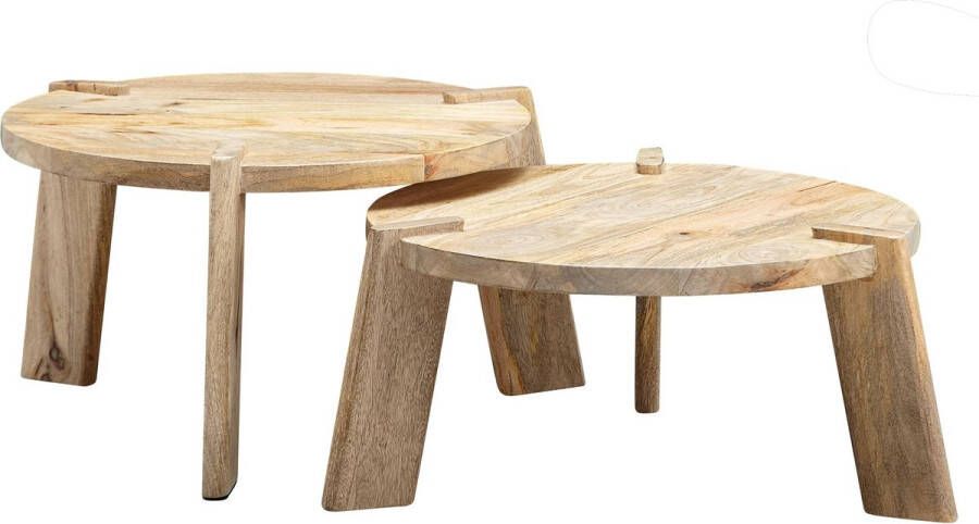 Rootz Living Rootz Set van 2 Mango Massief Houten Woonkamer Tafellamp Bijzettafel houten tafel ronde bijzettafel Placemat 2-delige salontafel hout